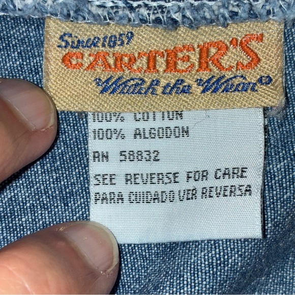 Vintage Carters Watch the Wear Short Overalls Womens Large Blue Shortalls Bibs - Picture 7 of 8